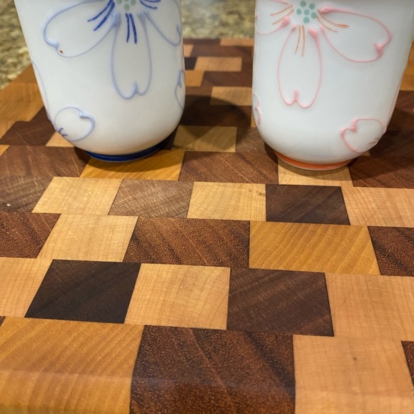 Japanese Arita Yunomi Cylindrical Handless Floral Blue /Pink Ceramic Tea Cup Set - Picture 3 of 10